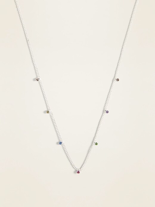 Old Navy Silver-Toned Multi-Color Rhinestone Station Necklace For Women. 1