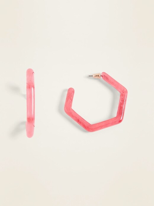 View large product image 1 of 1. Acrylic-Resin Pentagon Hoop Earrings For Women