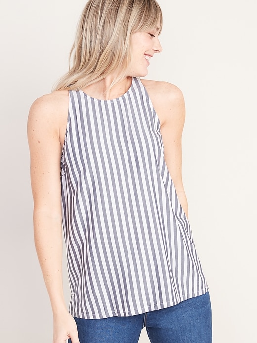Image number 1 showing, Sleeveless High-Neck Striped Top