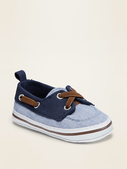 View large product image 1 of 4. Chambray Boat Shoes for Baby