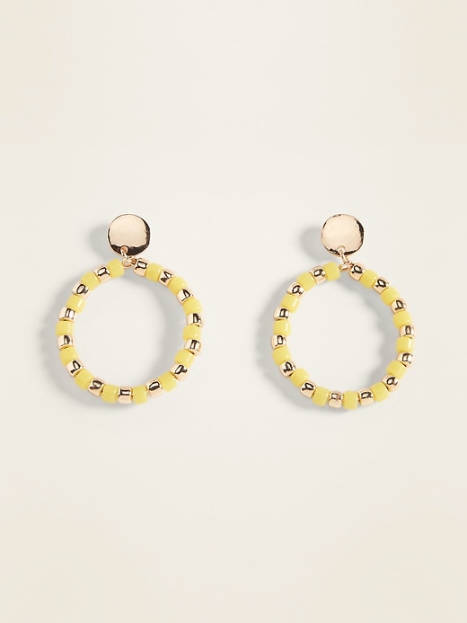 View large product image 1 of 2. Two-Tone Beaded Hoop Drop Earrings for Women