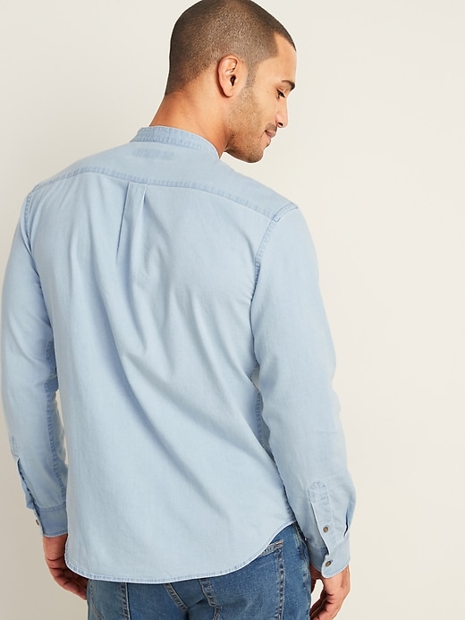 Image number 2 showing, Slim-Fit Built-In Flex Chambray Banded-Collar Shirt
