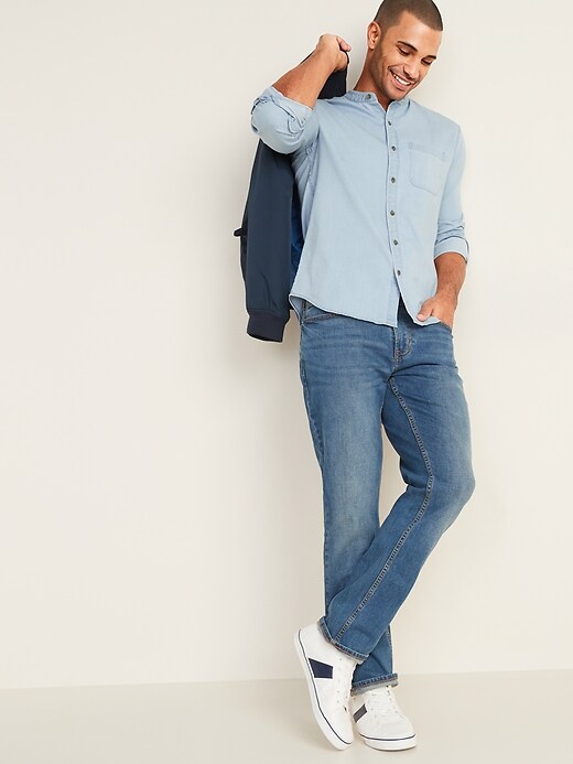 Image number 3 showing, Slim-Fit Built-In Flex Chambray Banded-Collar Shirt