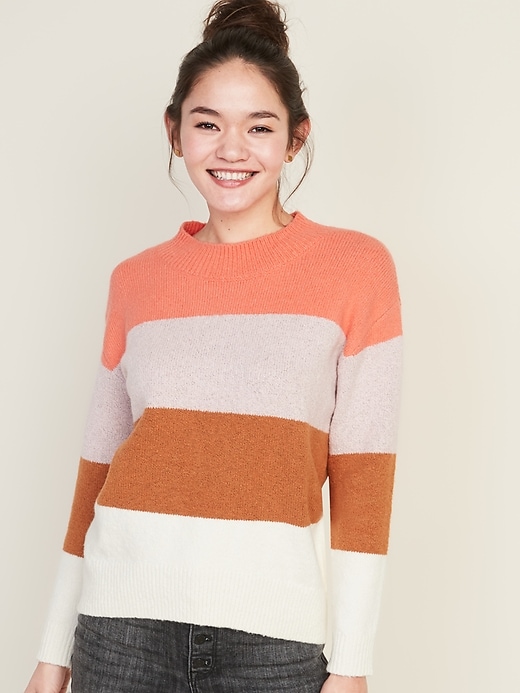View large product image 1 of 1. Cozy Color-Block Bouclé Sweater for Women