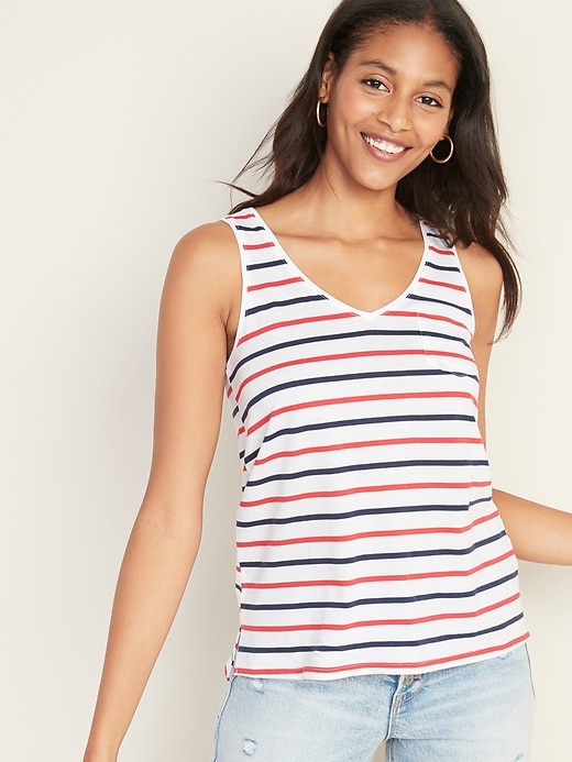 View large product image 1 of 1. EveryWear Striped Chest-Pocket Tank Top