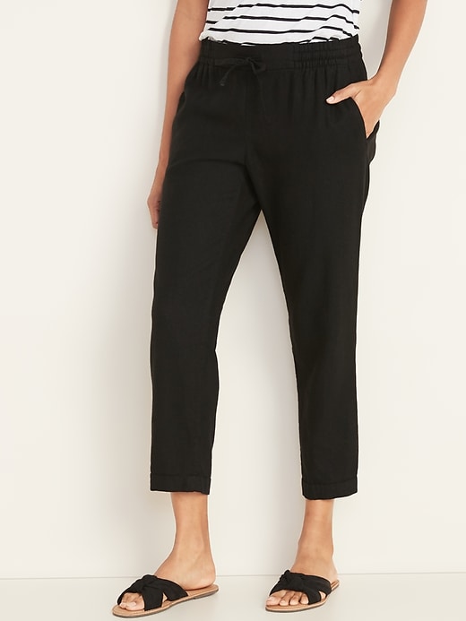 View large product image 1 of 3. Mid-Rise Cropped Linen-Blend Pants