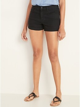 black cuffed denim shorts