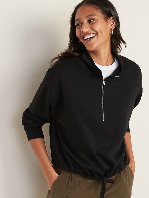 View large product image 1 of 1. French Terry Cinched-Hem 1/2-Zip Sweatshirt for Women