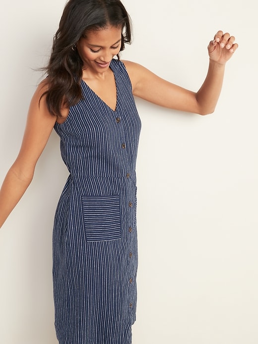 Image number 4 showing, Sleeveless Striped Linen-Blend Fit & Flare Dress