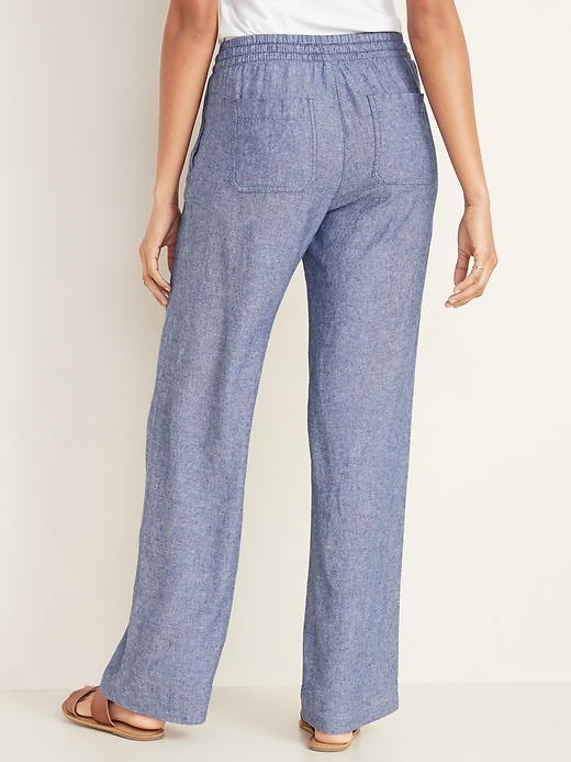 View large product image 2 of 3. Mid-Rise Wide-Leg Linen-Blend Pull-On Pants for Women