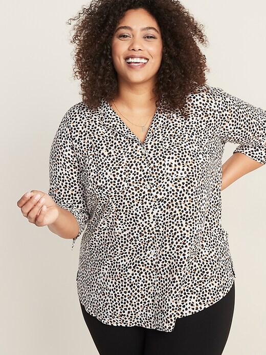 Image number 1 showing, Cheetah-Print No-Peek Plus-Size Tunic Shirt
