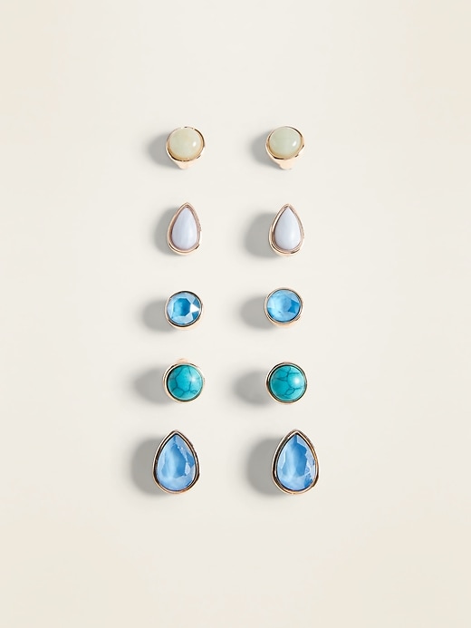 View large product image 1 of 2. Multi-Color Stone Stud Earrings 5-Pack Set for Women