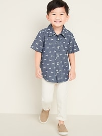 View large product image 3 of 6. Bunny-Print Chambray Short-Sleeve Shirt for Toddler Boys