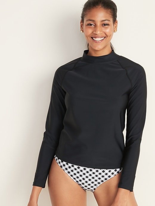 Download Mock-Neck Rashguard Long-Sleeve Swim Top for Women | Old Navy