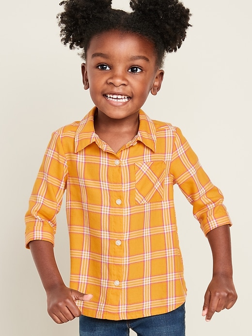 View large product image 1 of 1. Plaid 3/4-Sleeve Tunic Shirt for Toddler Girls
