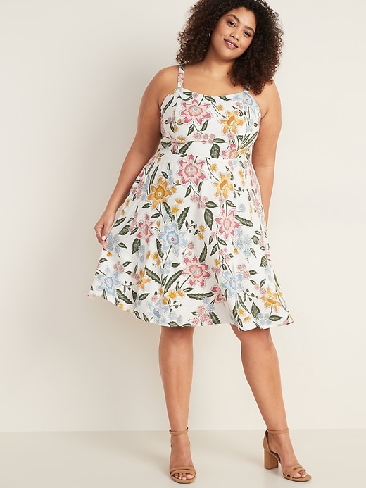 View large product image 1 of 1. Printed Fit & Flare Plus-Size Cami Dress