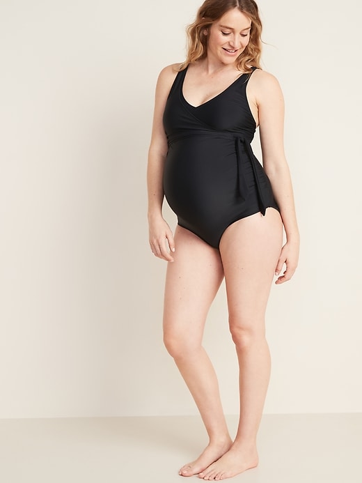 Image number 3 showing, Maternity V-Neck Wrap-Front Swimsuit