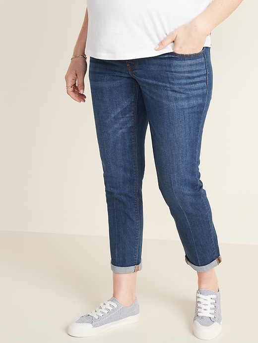 View large product image 1 of 3. Maternity Full-Panel Boyfriend Straight Jeans
