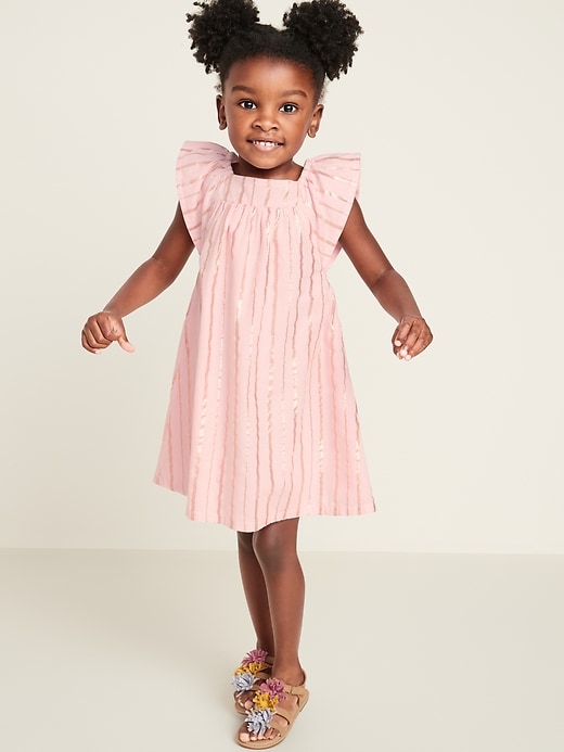 View large product image 1 of 3. Metallic-Stripe Flutter-Sleeve Dress for Toddler Girls