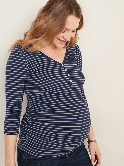 View large product image 1 of 1. Maternity Rib-Knit Long-Sleeve Henley