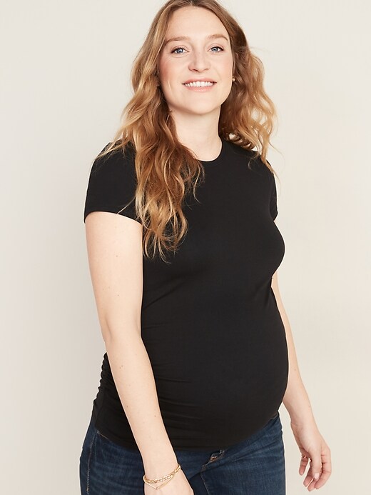 Image number 1 showing, Maternity Crew-Neck Side-Shirred T-Shirt
