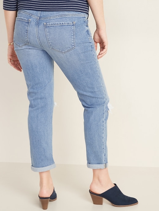 View large product image 2 of 3. Maternity Full-Panel Distressed Boyfriend Straight Jeans