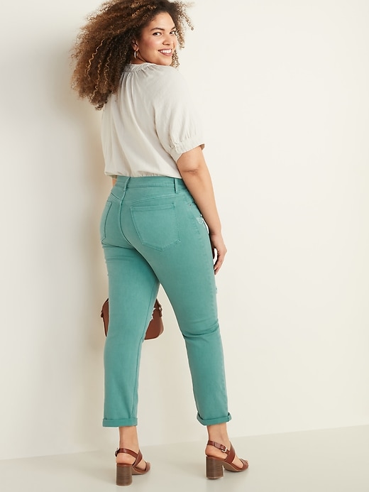 Image number 7 showing, Mid-Rise Distressed Pop-Color Boyfriend Straight Jeans for Women