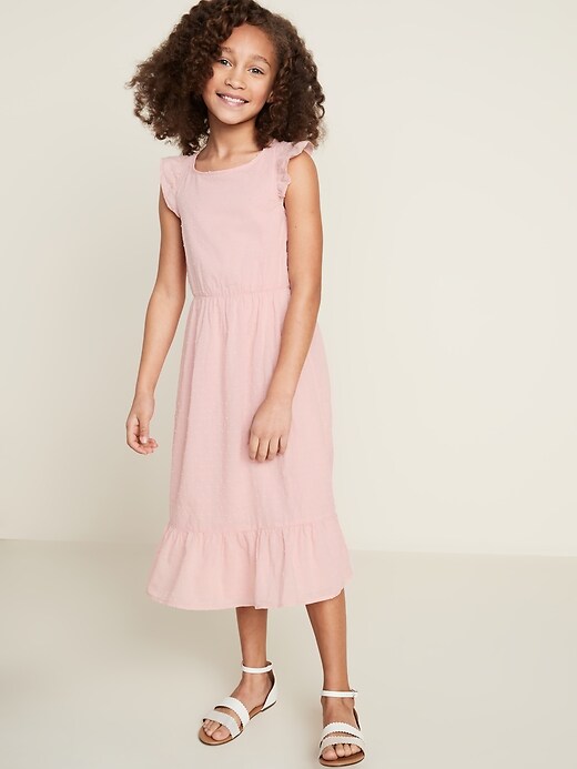 View large product image 1 of 1. Cinched-Waist Flutter-Trim Dress for Girls