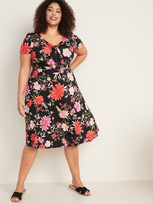Image number 1 showing, Fit & Flare Jersey Knotted-Tie Plus-Size Dress