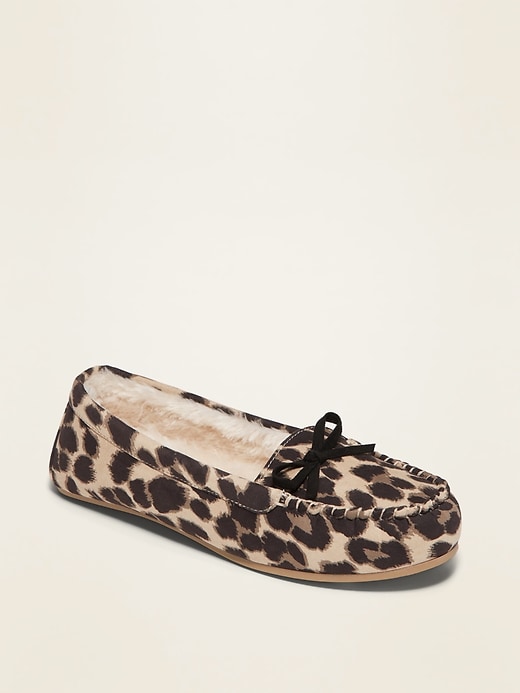 View large product image 1 of 1. Faux-Suede Faux Fur-Lined Moccasin Slippers for Women
