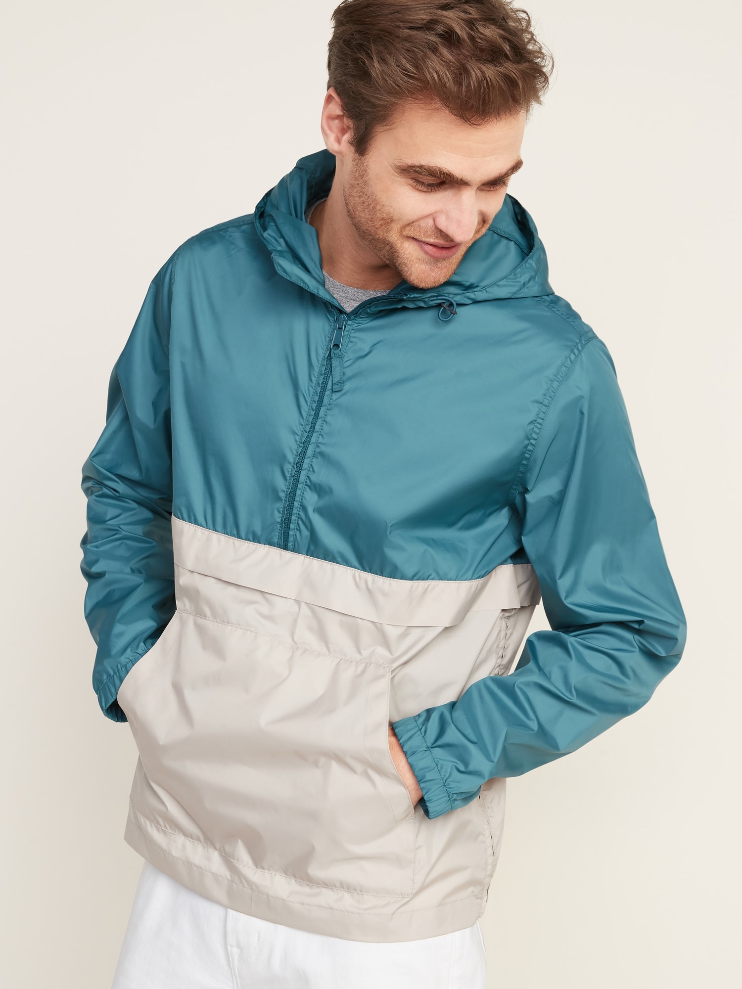Water-Resistant Packable 1/2-Zip Hooded Jacket for Men