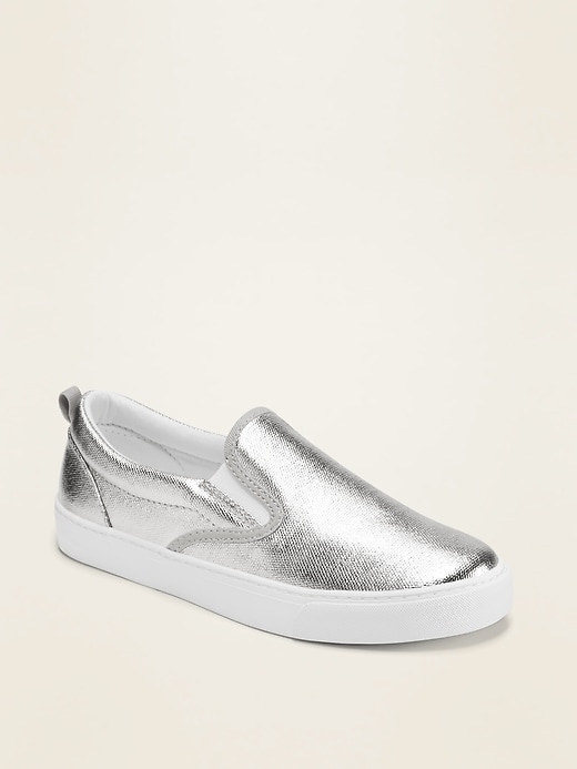 View large product image 1 of 1. Metallic-Coated Canvas Slip-On Sneakers for Girls