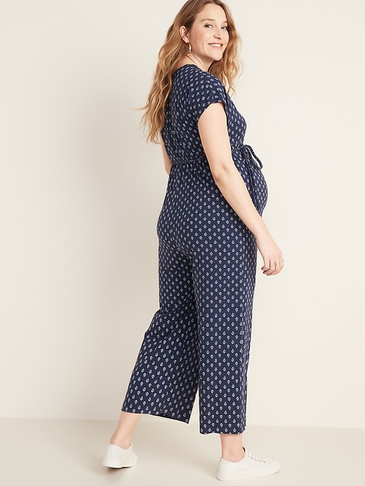 Image number 2 showing, Maternity Cinch-Tie Printed Linen-Blend Shirt Dress