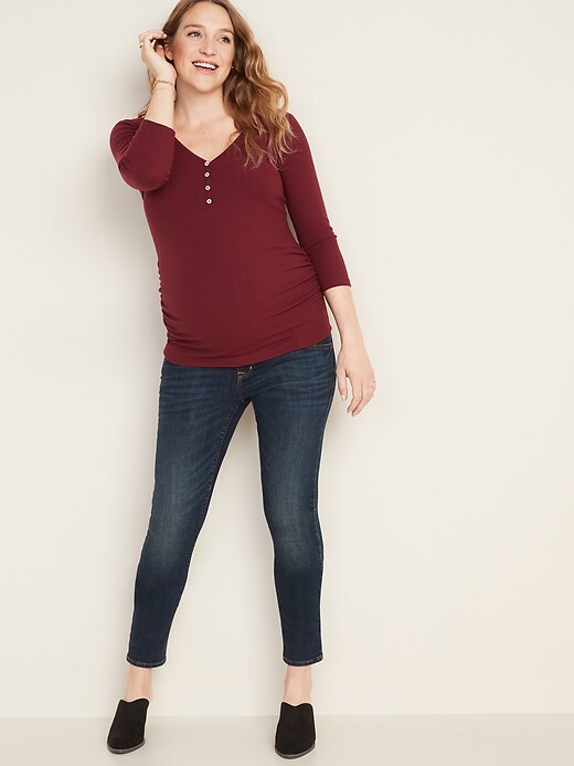 Image number 3 showing, Maternity Rib-Knit Long-Sleeve Henley
