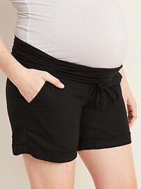 View large product image 3 of 3. Maternity Rollover-Waist Linen-Blend Shorts - 5-inch inseam