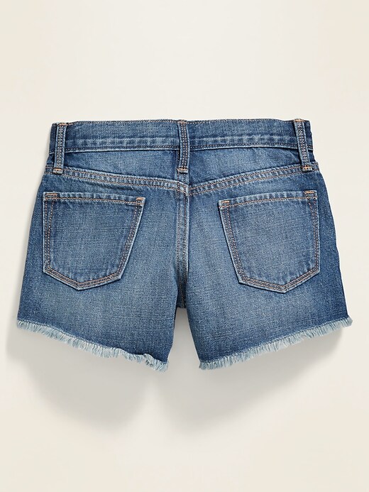 View large product image 2 of 3. Lace-Hem Distressed Jean Cutoffs for Girls