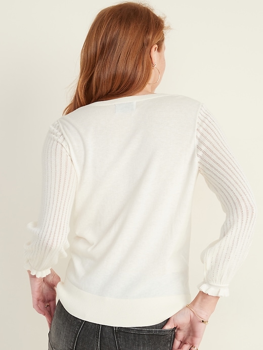 Image number 2 showing, Lightweight Pointelle-Sleeve Sweater for Women