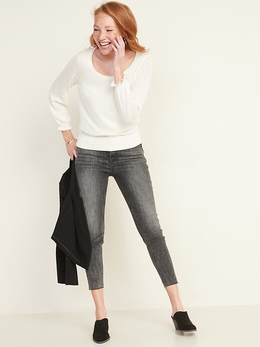 Image number 3 showing, Lightweight Pointelle-Sleeve Sweater for Women