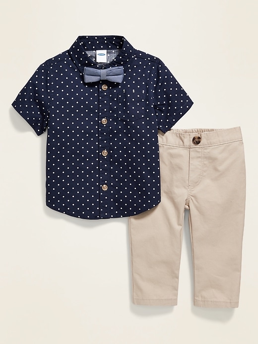 View large product image 1 of 1. Bow-Tie Short-Sleeve Shirt & Khaki Pants Set for Baby