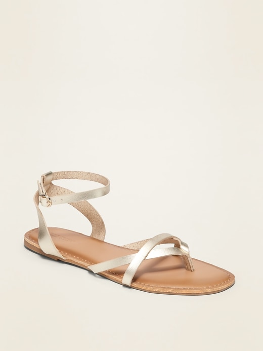 View large product image 1 of 1. Strappy Faux-Leather Capri Sandals