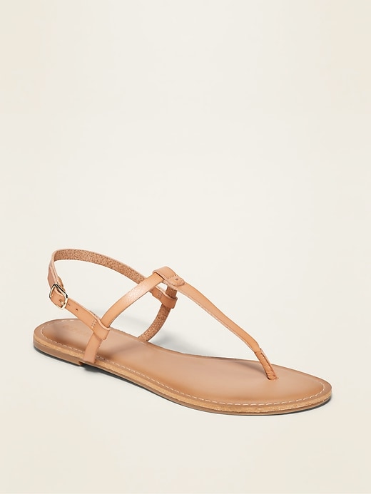 View large product image 1 of 1. Faux-Leather T-Strap Sandals