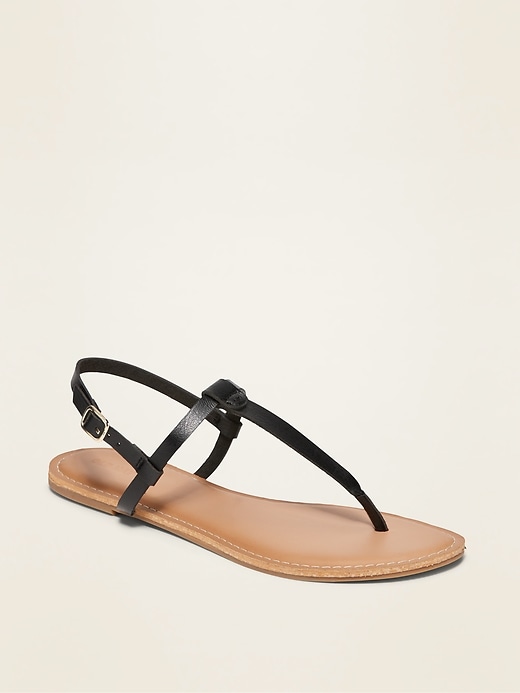 View large product image 1 of 1. Faux-Leather T-Strap Sandals