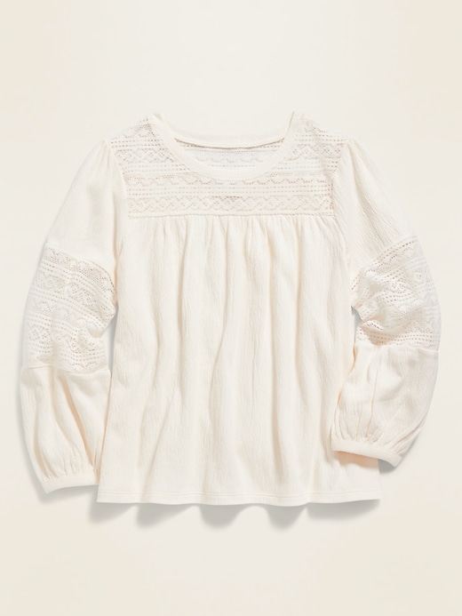 View large product image 1 of 1. Textured-Jersey Lace-Trim Top for Girls
