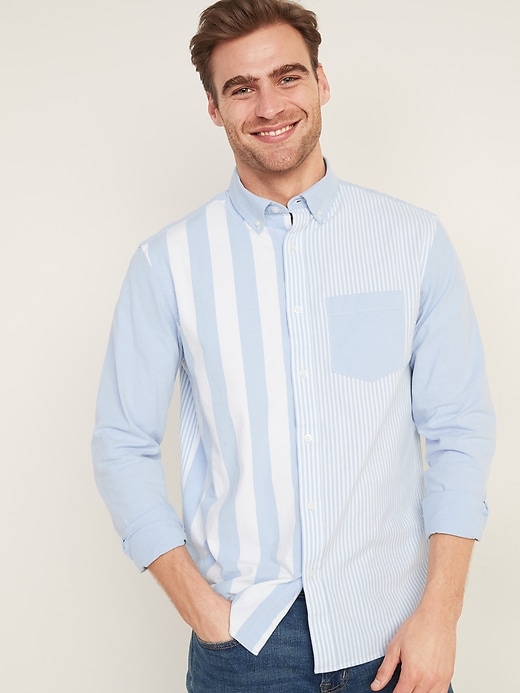 Image number 1 showing, Regular-Fit Built-In Flex Color-Blocked Everyday Oxford Shirt