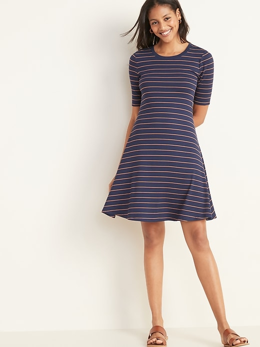 Image number 1 showing, Striped Rib-Knit Fit & Flare Dress for Women
