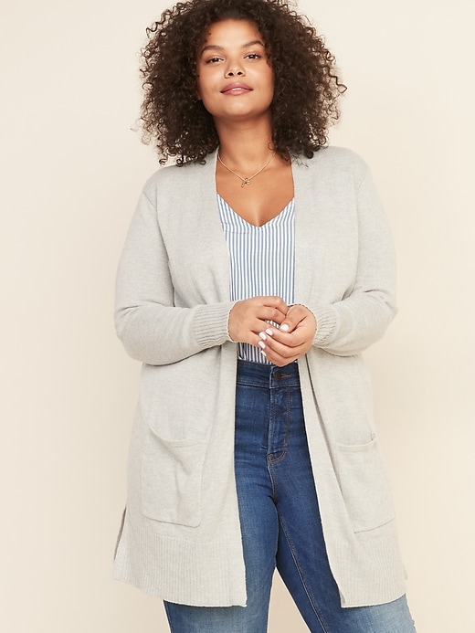 View large product image 1 of 1. Long-Line Plus-Size Open-Front Sweater