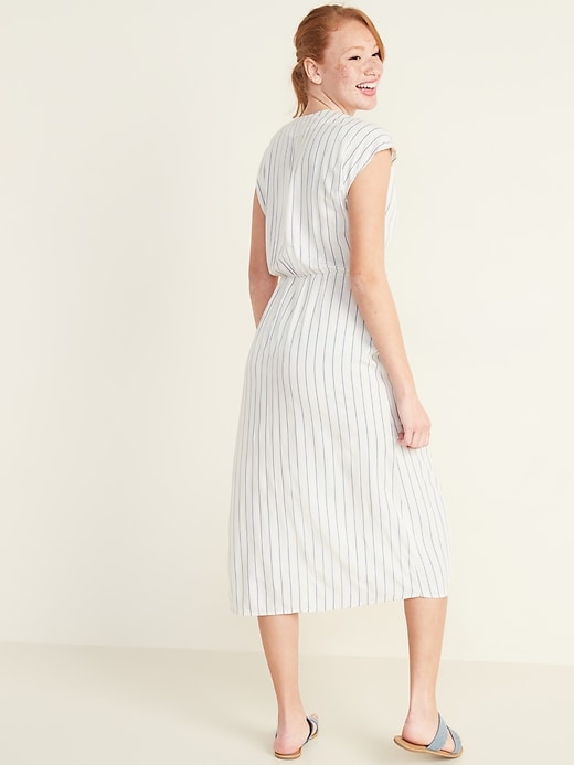 Image number 2 showing, Waist-Defined Striped V-Neck Midi Dress