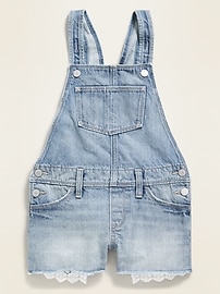 View large product image 3 of 3. Light-Wash Exposed-Pocket Jean Shortalls for Girls