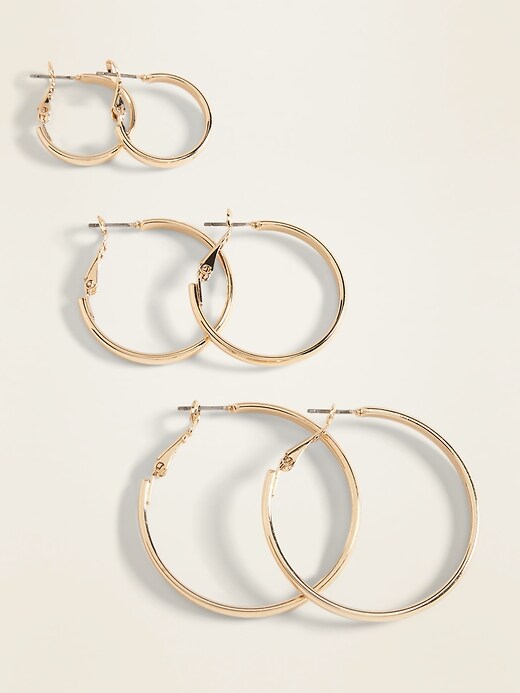 View large product image 1 of 2. Gold-Toned Hoop Earrings 3-Pack for Women