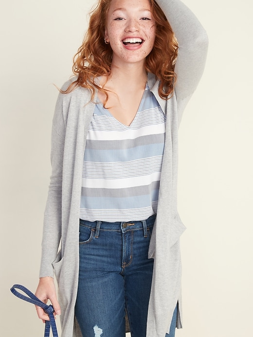 Image number 4 showing, Super-Long Open-Front Sweater for Women
